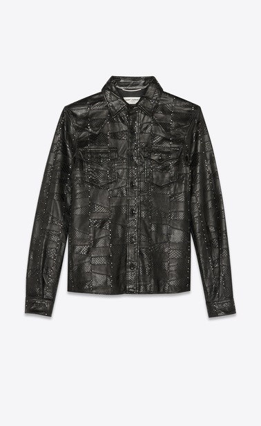 Python and lambskin patchwork western shirt
